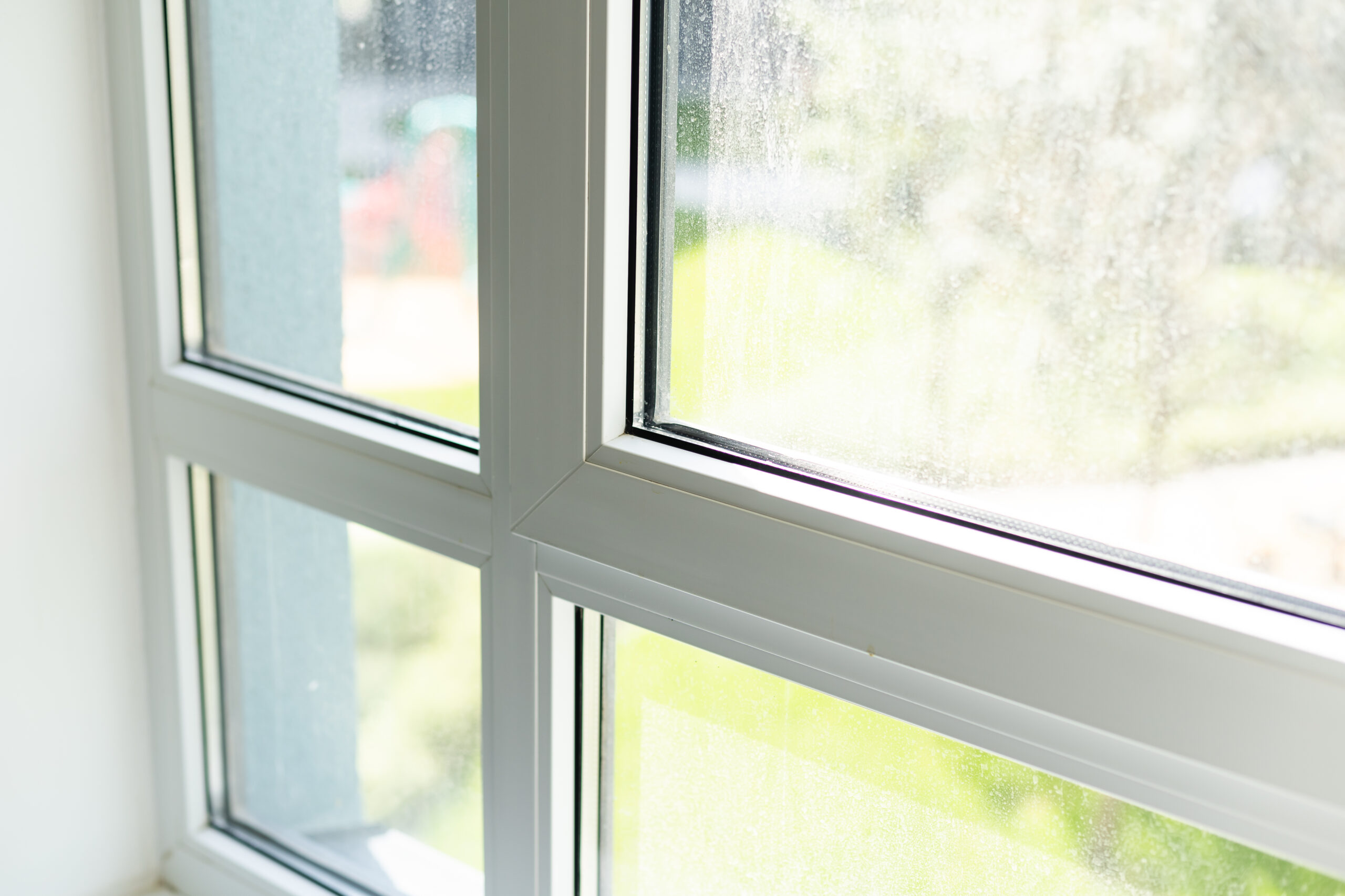 Space Care window cleaning with window blinds on wood walls.